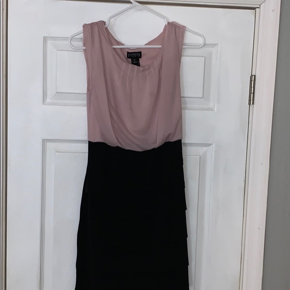 Midi length blush and black dress